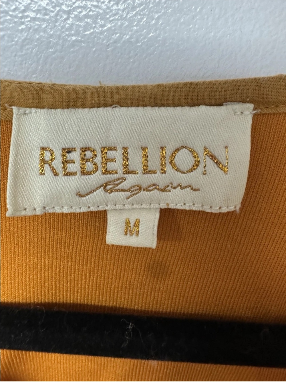 Rebellion Again Mustard Embroidered Eyelet Western Boho Peasant Blouse Medium C2 - Picture 6 of 10